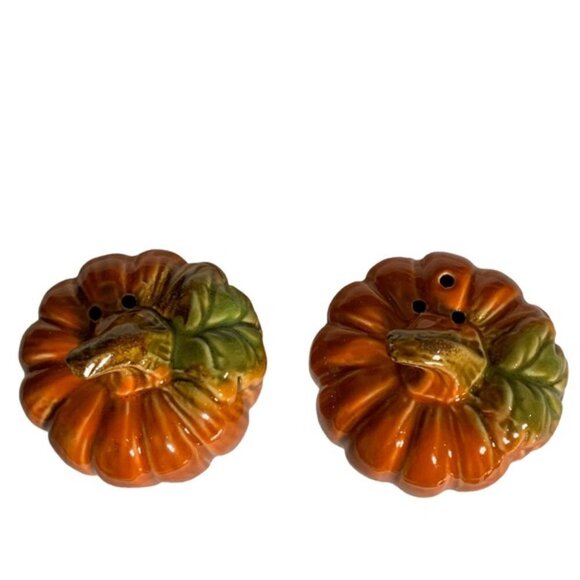 Salt and Pepper Autumn Harvest Artisan Hand Painted Glazed Ceramic Set - Picture 3 of 16